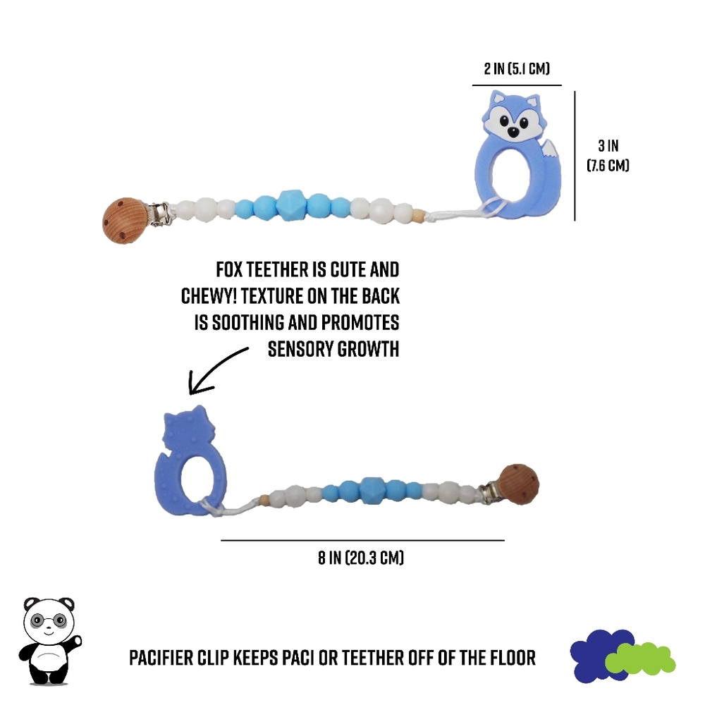 Blue pacifier dummy clip silicone fox teether boy